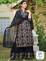 Thumbnail for Kalini Ethnic Motifs Printed Mandarin Collar Kurta with Sharara & Dupatta