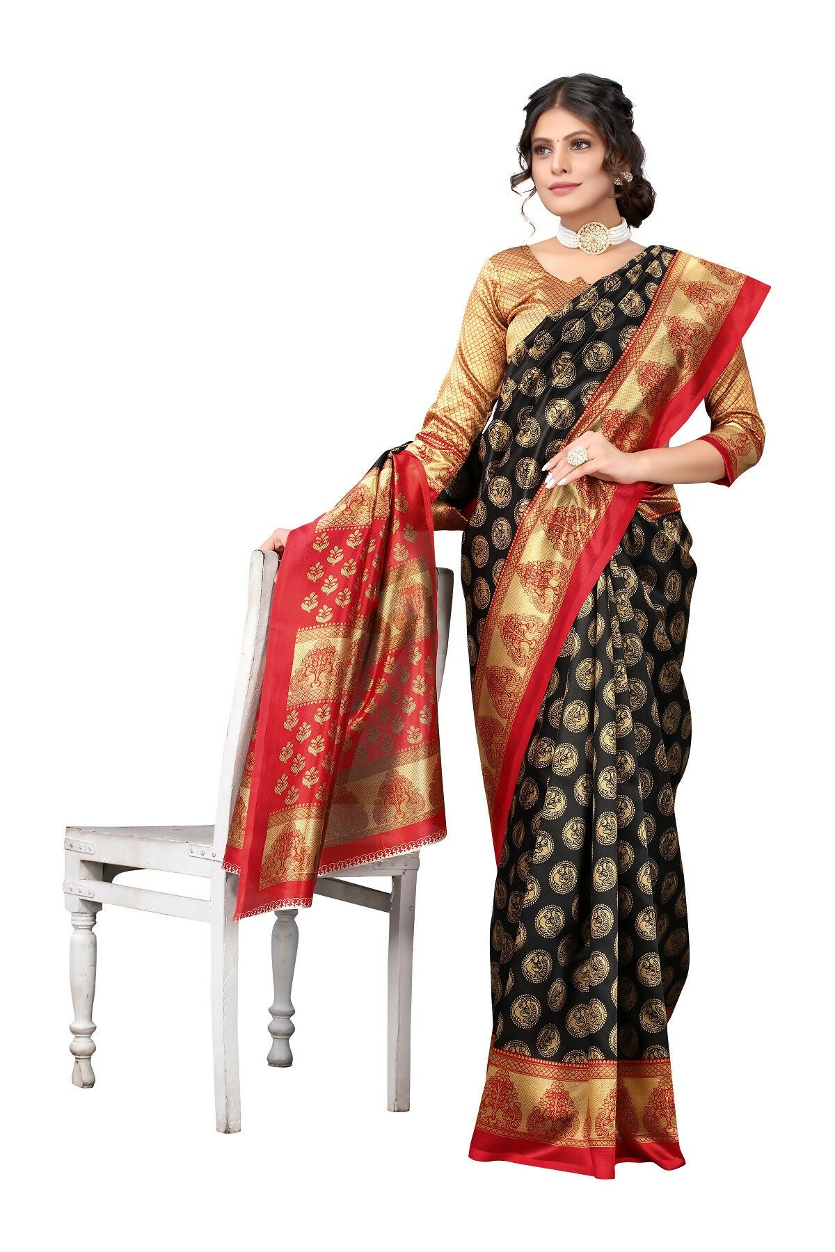 Vamika black Printed Art Silk Saree - Distacart