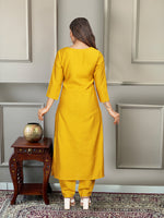 Thumbnail for The52 Yellow Embroidered Viscose Fabric Straight Kurta, Pant and Dupatta Set