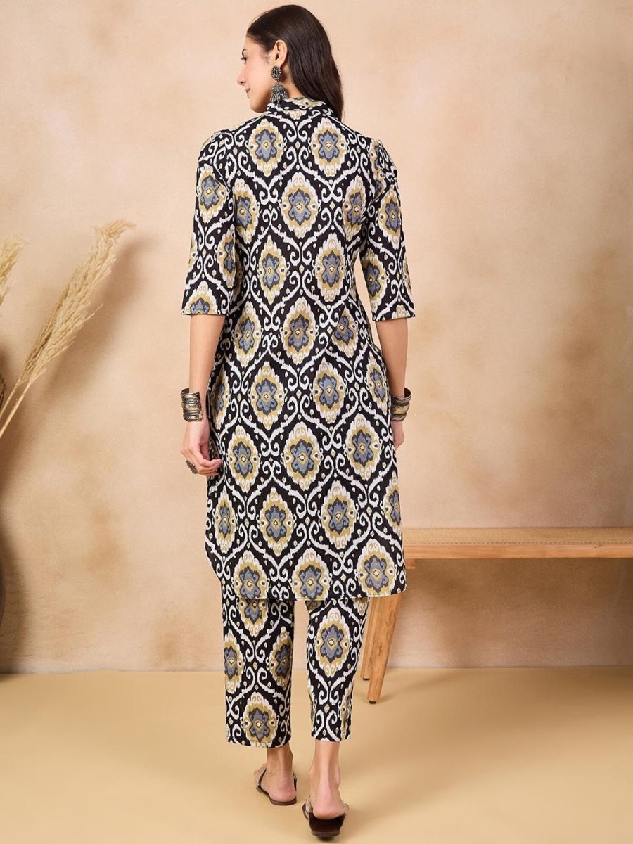 Anouk Ethnic Motifs Printed Regular Shirt Collar Pure Cotton Straight Kurta With Trouser