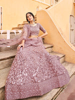 Thumbnail for Monjolika Fashion Mauve Color Net Zarkhan Work Heavy Lehenga Choli