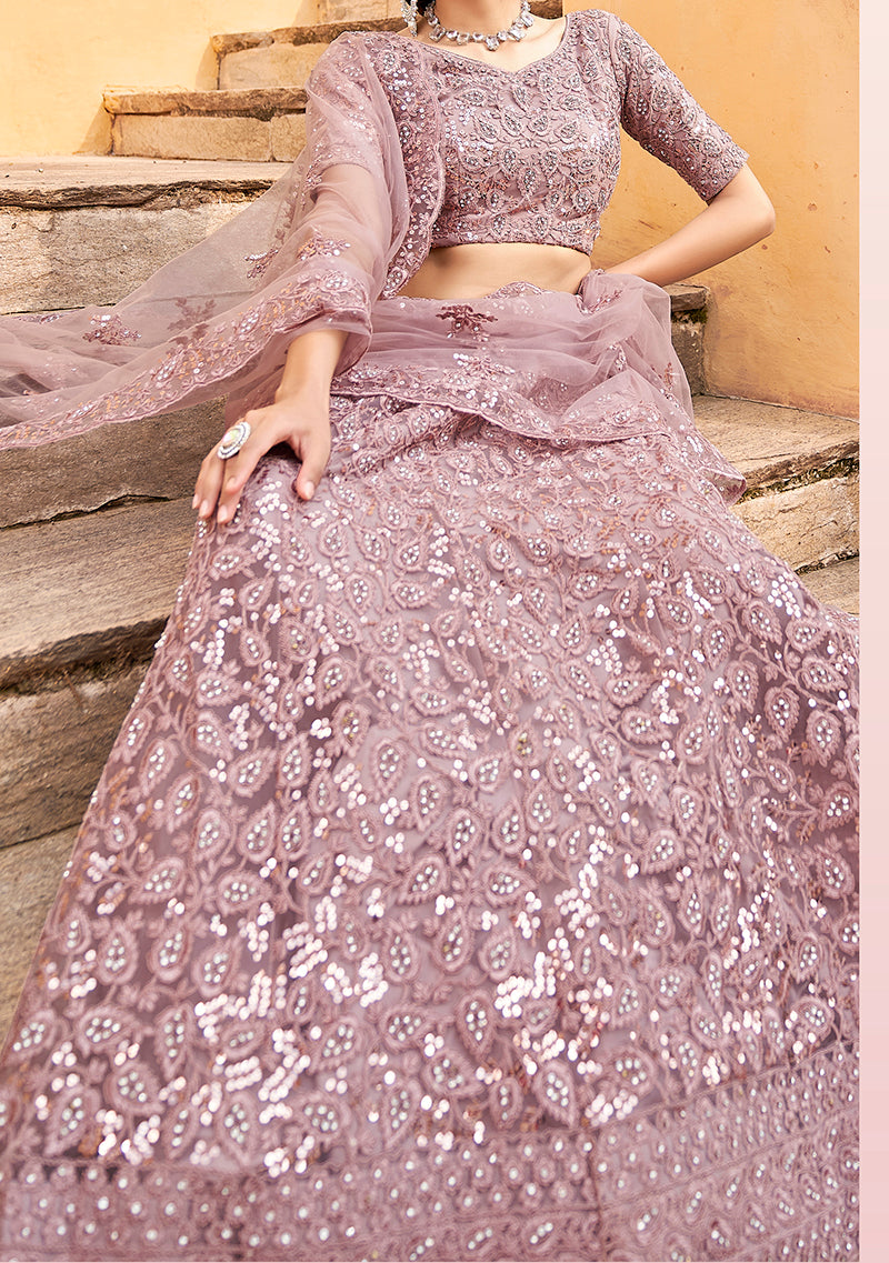 Monjolika Fashion Mauve Color Net Zarkhan Work Heavy Lehenga Choli - Distacart