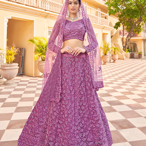 Monjolika Fashion Pink Color Net Zarkhan Work Heavy Lehenga Choli - Distacart