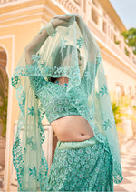 Thumbnail for Monjolika Fashion Sky blue Color Net Zarkhan Work Heavy Lehenga Choli
