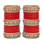Thumbnail for Tehzeeb Creations Bridal Bangle Set Red Golden & White Stone Chura Designer Fashion Choora Punjabi Chuda Set