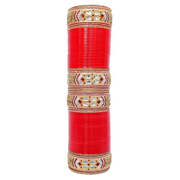 Tehzeeb Creations Bridal Bangle Set Designer Golden White & Red Stone Chuda Dulhan Wedding Choora Fashion Chura For Women - Distacart