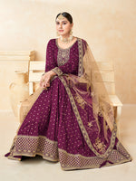 Thumbnail for Monjolika Fashion Purple Color Taffeta Silk Embroidered Anarkali Suit - Distacart