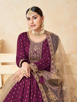 Thumbnail for Monjolika Fashion Purple Color Taffeta Silk Embroidered Anarkali Suit - Distacart
