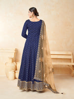 Thumbnail for Monjolika Fashion Navy Blue Color Taffeta Silk Embroidered Anarkali Suit