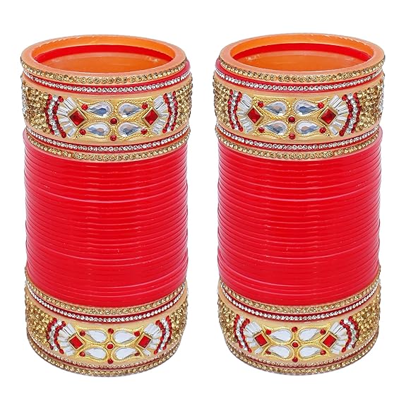 Tehzeeb Creations Bridal Bangle Set Designer Golden White & Red Stone Chuda Dulhan Wedding Choora Fashion Chura For Women - Distacart