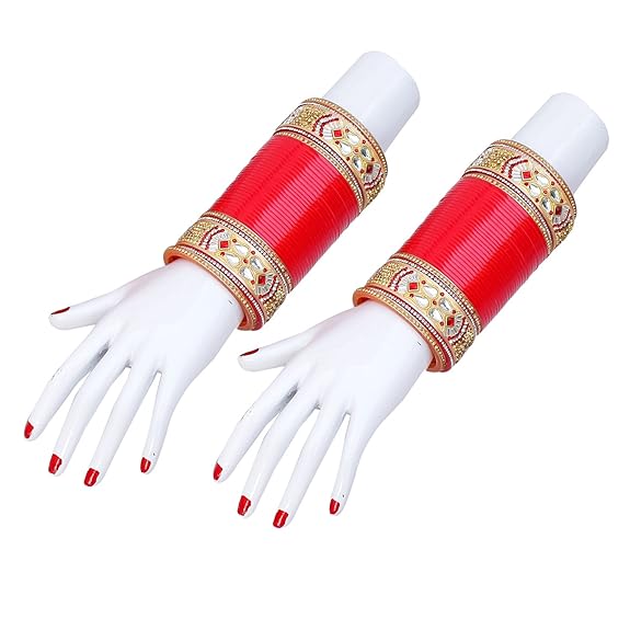 Tehzeeb Creations Bridal Bangle Set Designer Golden White & Red Stone Chuda Dulhan Wedding Choora Fashion Chura For Women - Distacart