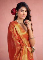 Thumbnail for Anaita Orange Silk Tissue Zari Weaving Work Saree With Blouse Piece - Distacart