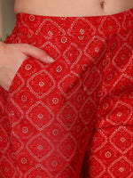 Thumbnail for Ode by House of Pataudi Bandhani Printed V-Neck Gotta Patti Straight Kurta with Trousers - Distacart