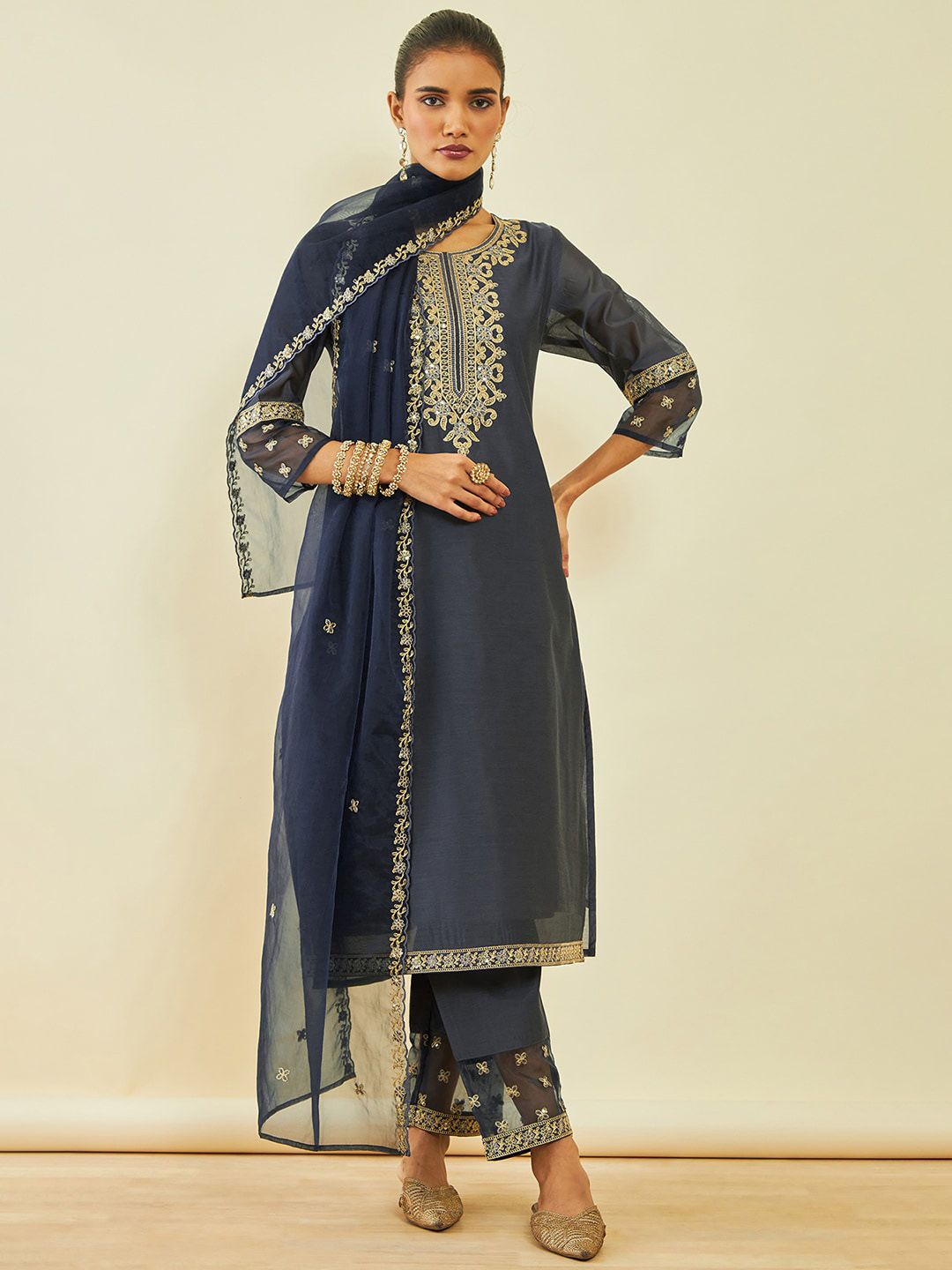 Soch Ethnic Motifs Embroidered Regular Sequinned Kurta With Trousers & Dupatta - Distacart
