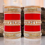 Thumbnail for Tehzeeb Creations Bridal Bangle Set Red Designer White Kundan & Golden Stone Dulhan Chuda Fashion Punjabi Choora Wedding Chura For Women - Distacart