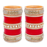 Thumbnail for Tehzeeb Creations Bridal Bangle Set Red Designer White Kundan & Golden Stone Dulhan Chuda Fashion Punjabi Choora Wedding Chura For Women - Distacart