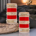 Thumbnail for Tehzeeb Creations Bridal Bangle Set Red Designer White Kundan & Golden Stone Dulhan Chuda Fashion Punjabi Choora Wedding Chura For Women - Distacart