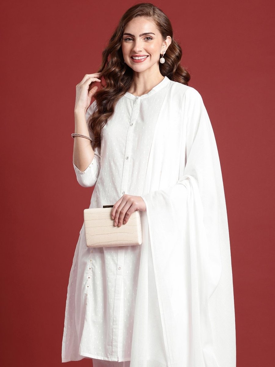 Anouk Women Woven Design Sequinned Pure Cotton Kurta with Trousers & With Dupatta - Distacart
