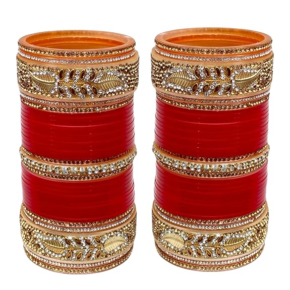 Tehzeeb Creations Bridal Bangle Set Red Designer Chura Wedding Punjabi Choora Fashion Jewellery Chuda Set for Women - Distacart
