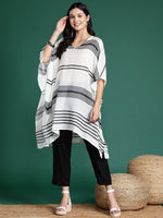 Thumbnail for Sangria Striped Flared Sleeves Jacquard Kaftan Kurta