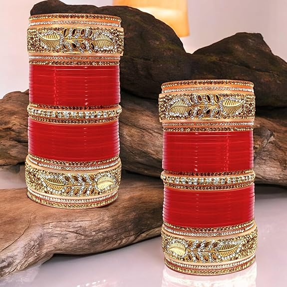Tehzeeb Creations Bridal Bangle Set Red Designer Chura Wedding Punjabi Choora Fashion Jewellery Chuda Set for Women - Distacart