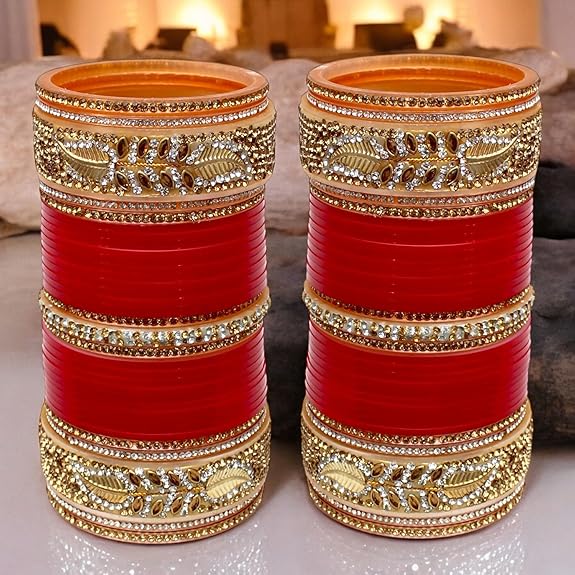 Tehzeeb Creations Bridal Bangle Set Red Designer Chura Wedding Punjabi Choora Fashion Jewellery Chuda Set for Women - Distacart