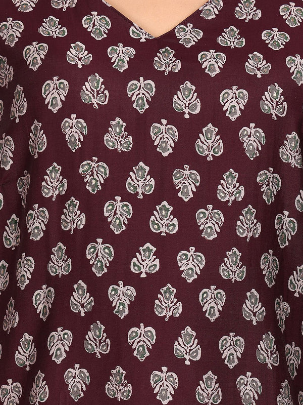 Ode by House of Pataudi V Neck Printed Regular Chanderi Silk Straight Kurta Set - Distacart