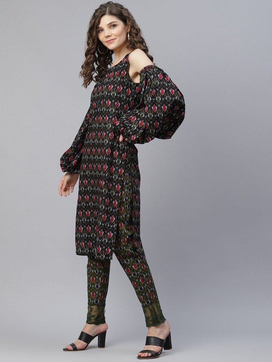 Aks Ethnic Motifs Printed Cold-Shoulder Sleeves Pure Cotton Kurta With Trousers - Distacart