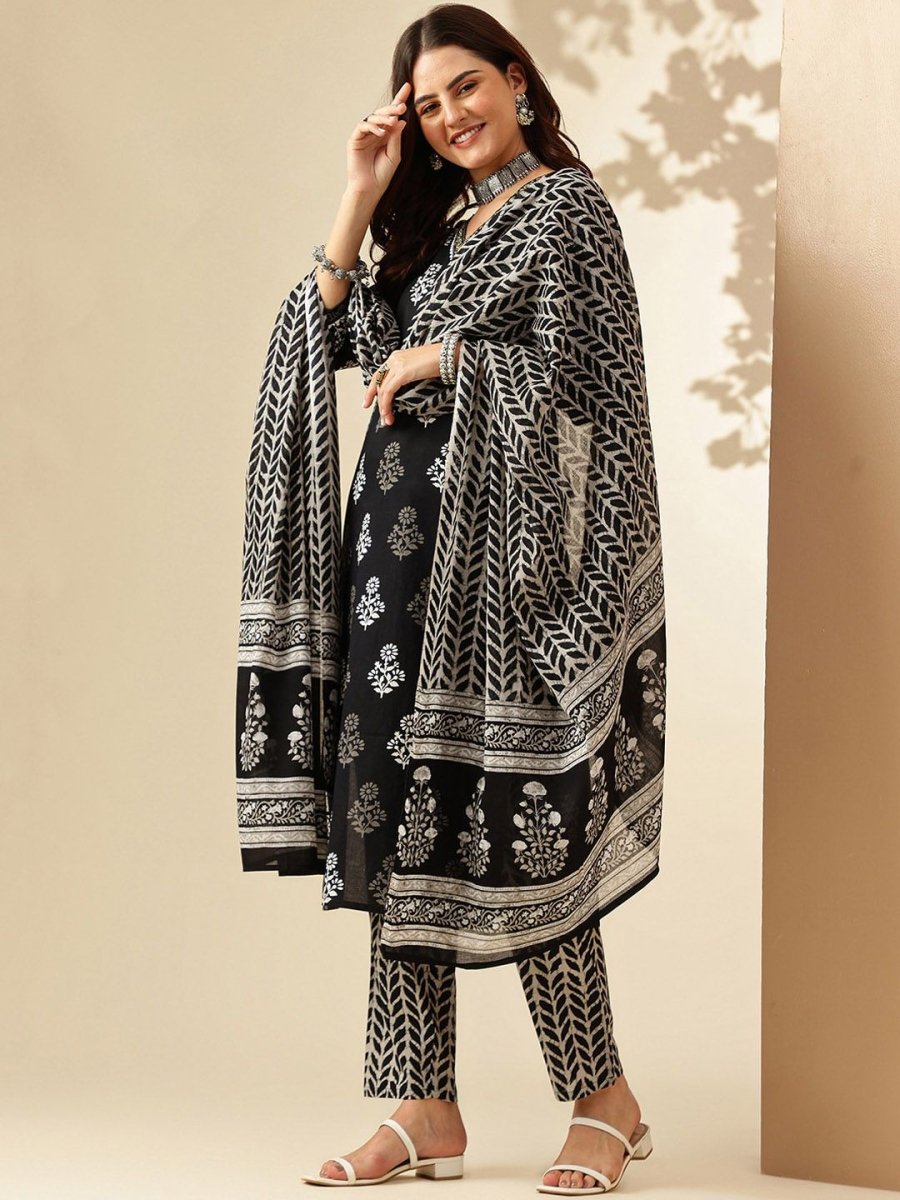 Anouk Floral Printed Regular Pure Cotton Kurta With Trousers & Dupatta