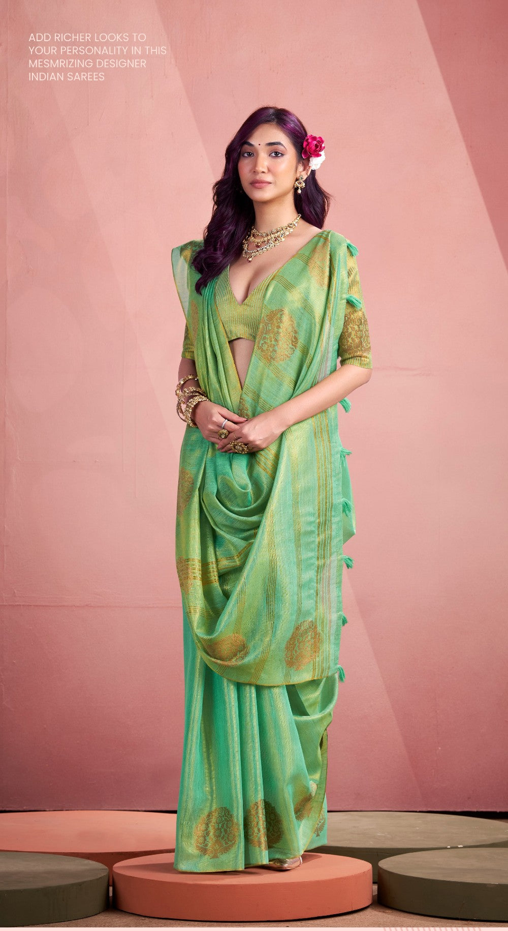 Anaita Sea Green Silk Tissue Zari Weaving Work Saree With Blouse Piece - Distacart