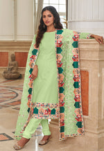Thumbnail for Monjolika Fashion Light Green Embroidered Georgette Churidar Salwar Suit