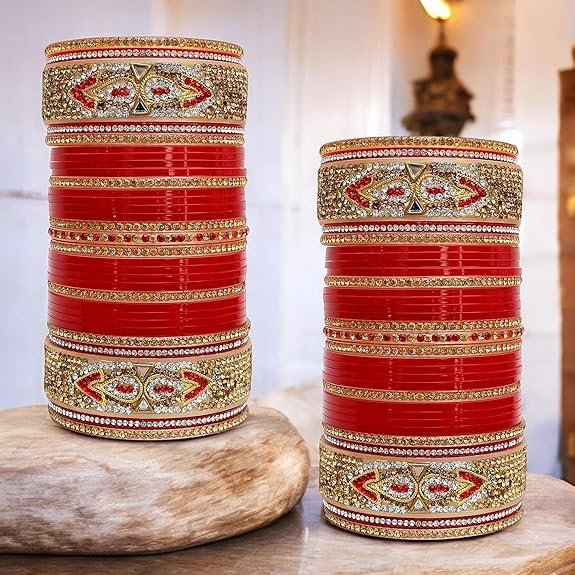 Tehzeeb Creations Bridal Bangle Set Red Designer Chura Wedding Punjabi Choora Fashion Jewellery Chuda Set for Women - Distacart