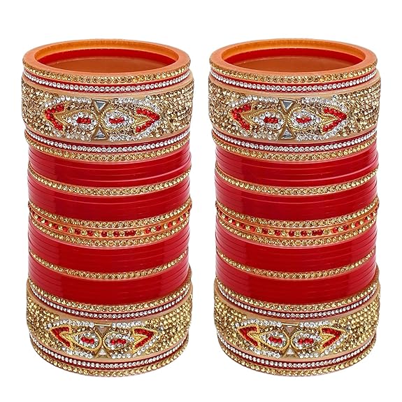 Tehzeeb Creations Bridal Bangle Set Red Designer Chura Wedding Punjabi Choora Fashion Jewellery Chuda Set for Women - Distacart