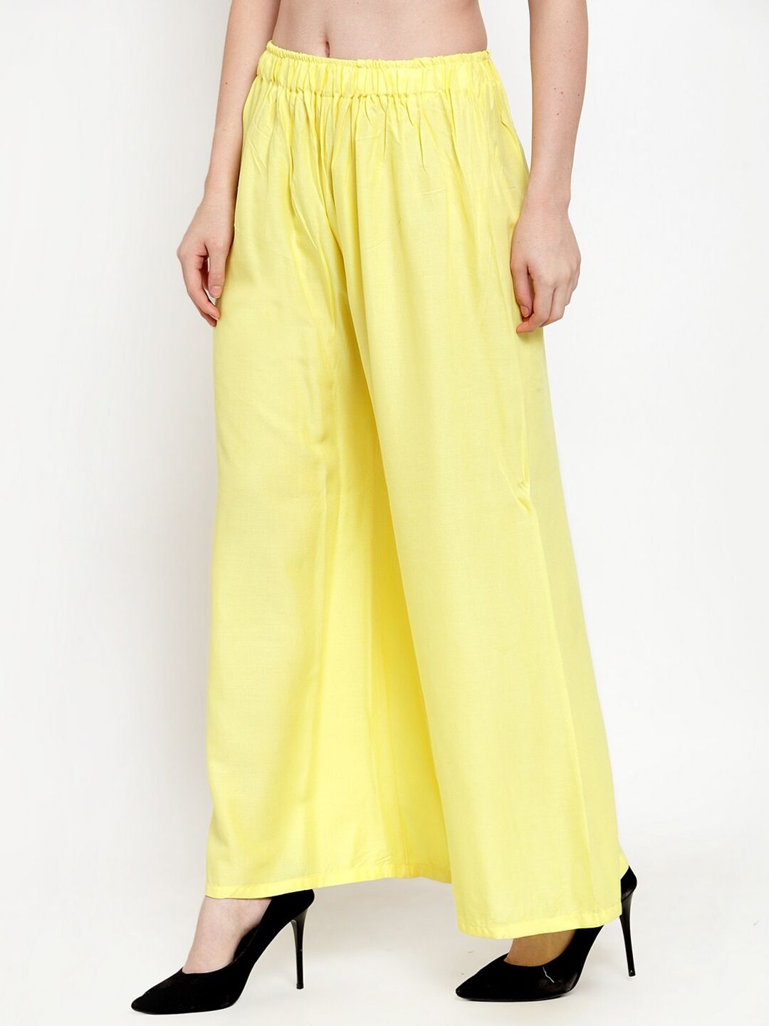 TAG 7 Women Yellow Solid Flared Ethnic Palazzos - Distacart