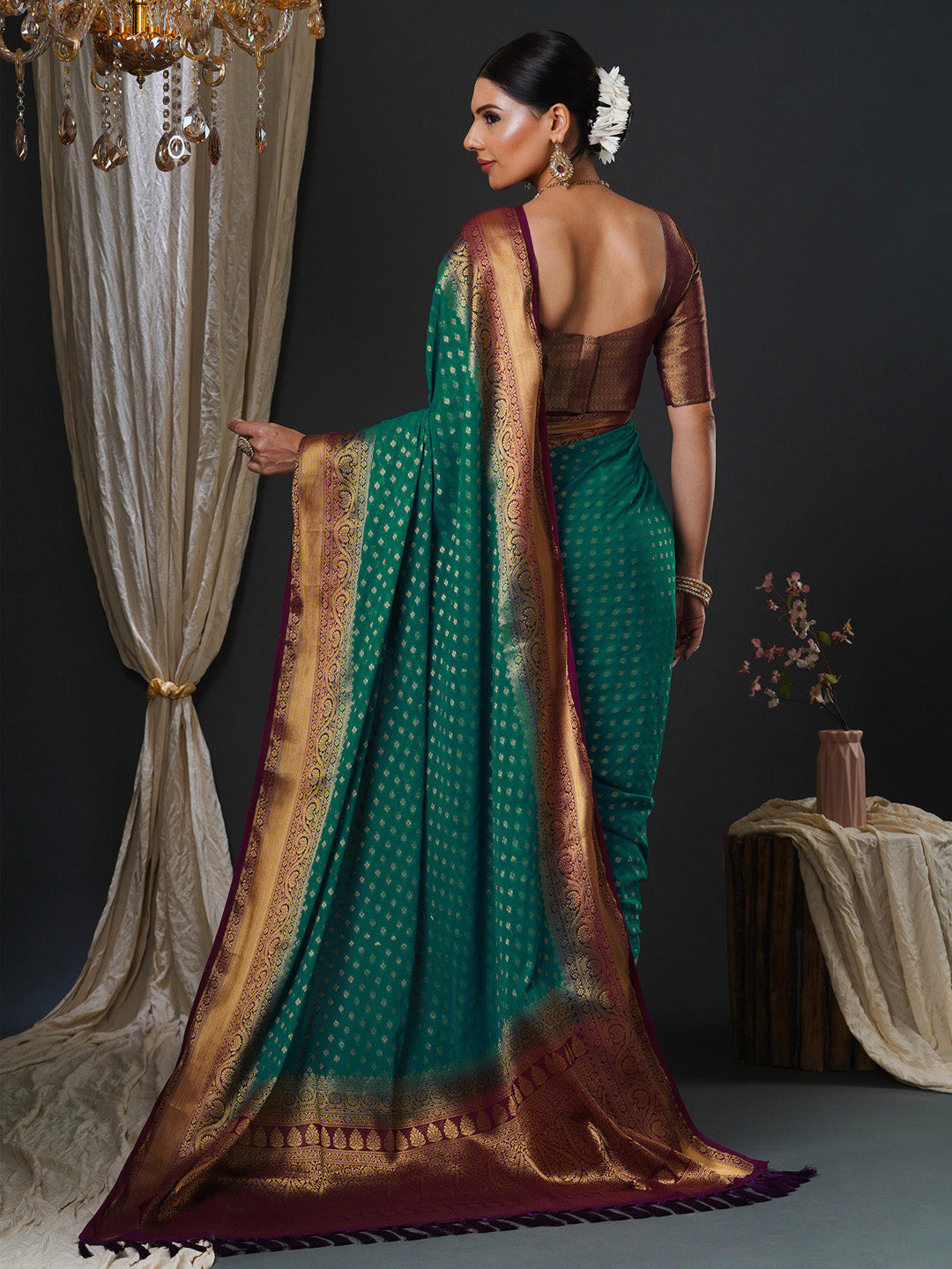 NOZ2TOZ Women's Georgette Burgundy Woven Design Designer Saree With Blouse Piece - Distacart