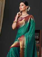 Thumbnail for NOZ2TOZ Women's Georgette Burgundy Woven Design Designer Saree With Blouse Piece - Distacart