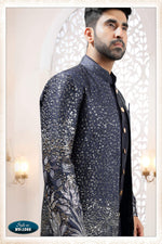 Thumbnail for Joban Fashion Men's Blue Straight Silk Thread And Sequence Embroidery All Over 3 Pc Kurta Set - Distacart