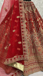 Thumbnail for Jyoti Fashion Women's Red Velvet Multi Thread Embroidered with Zircon Diamond Wedding Lehenga Choli - Distacart