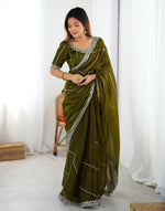 Thumbnail for Joban Fashion Tissue Silk Olive Green Color Embroidery Saree