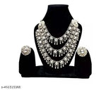 Thumbnail for Tehzeeb Creations Women's Silver Colour Oxidised Necklace Set With Mirror Work - Distacart