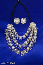 Thumbnail for Tehzeeb Creations Women's Silver Colour Oxidised Necklace Set With Mirror Work - Distacart