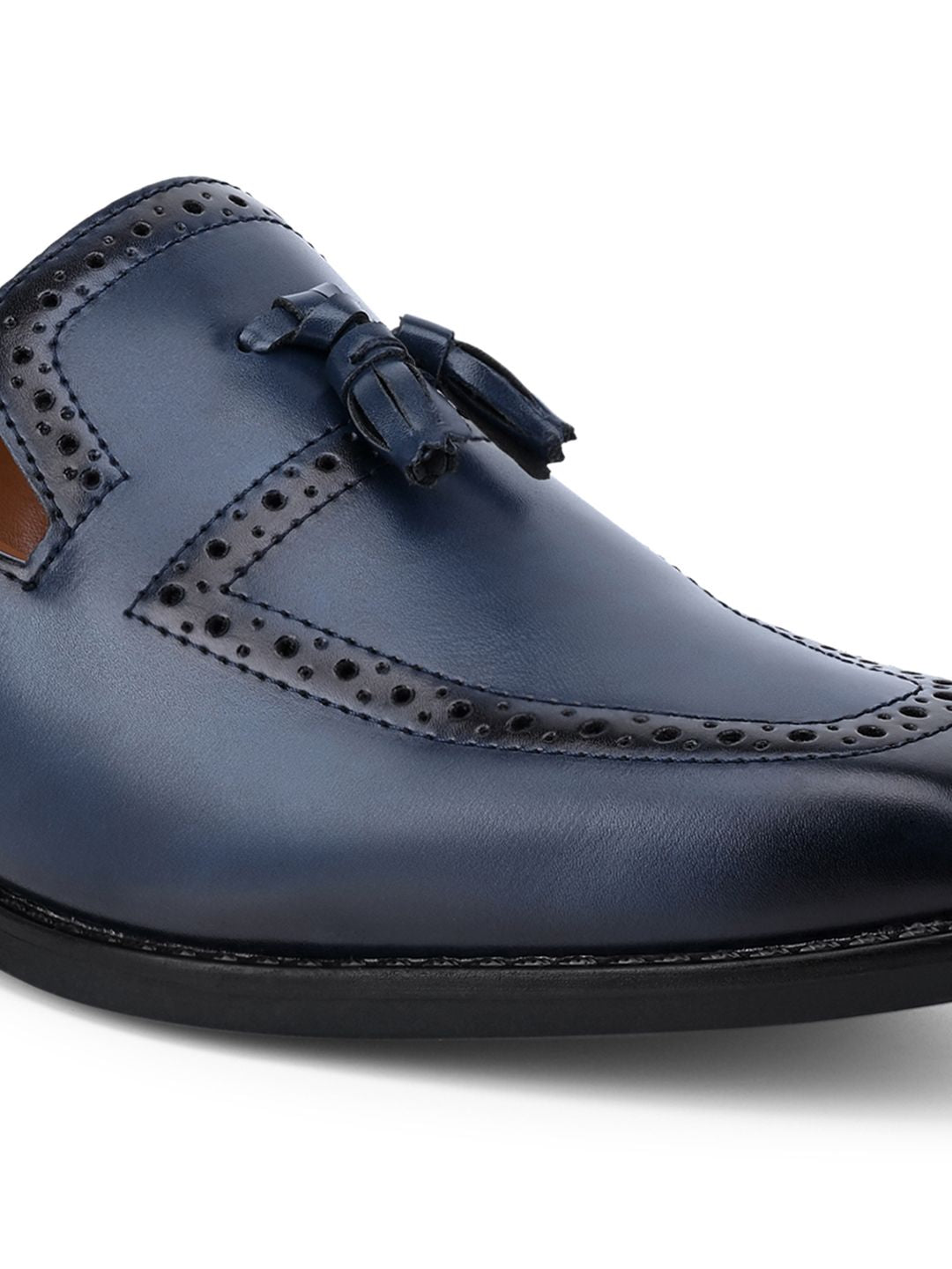 LOUIS STITCH Men Federal Blue Formal Slip-On Tassel Moccasin Shoes