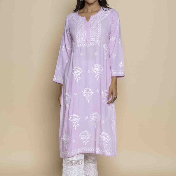 HOUSE OF KARI Floral Embroidered Chikankari Straight Kurta - Distacart