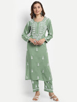 Thumbnail for ADA Ethnic Motifs Embroidered Chikankari Kurta with Trousers - Distacart