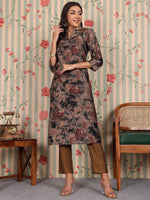 Thumbnail for Ode by House of Pataudi Mandarin Collar Floral Printed Regular Chanderi Silk Kurta Set - Distacart