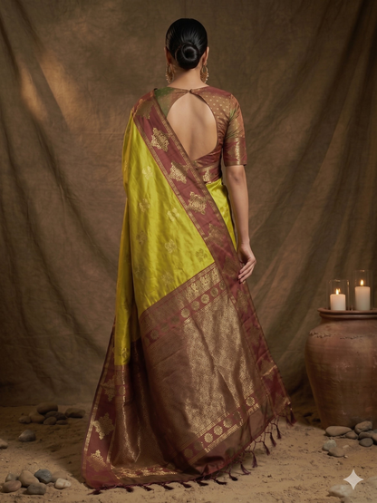 Shree Shyam Fashion Mustard Soft Silk Saree - Distacart