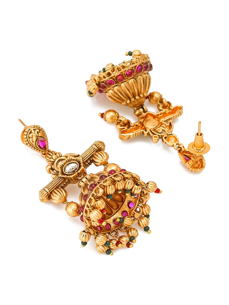 Aadita Gold-Toned Geometric Jhumkas Earrings - Distacart