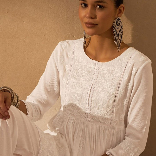 Anouk Women Embroidered Empire Chikankari Kurti with Pants - Distacart