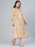 Thumbnail for AURELIA Women Beige & Gold-Toned Ethnic Motifs A-Line Midi Dress