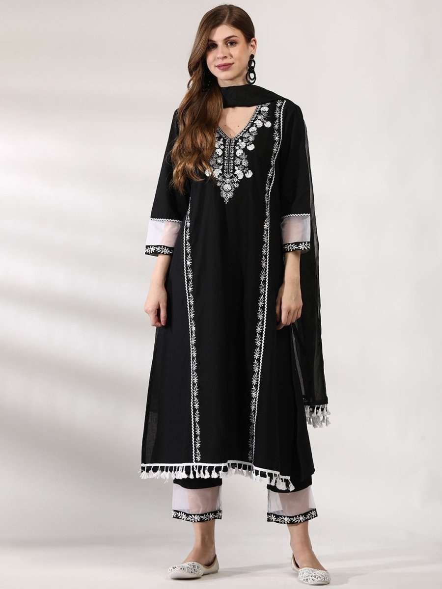 Anouk Ethnic Motifs Embroidered Regular Pure Cotton Kurta With Trousers & Dupatta - Distacart